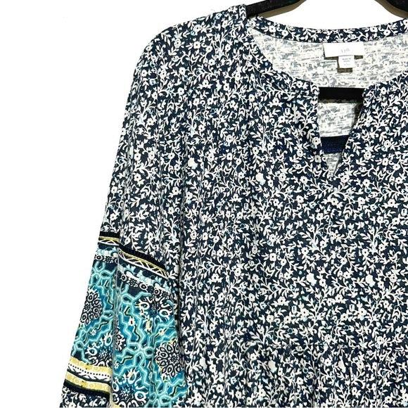 J. Jill Cotton Blend Floral Print Boho Tunic Top In Petite Large Multicolored - Picture 3 of 10